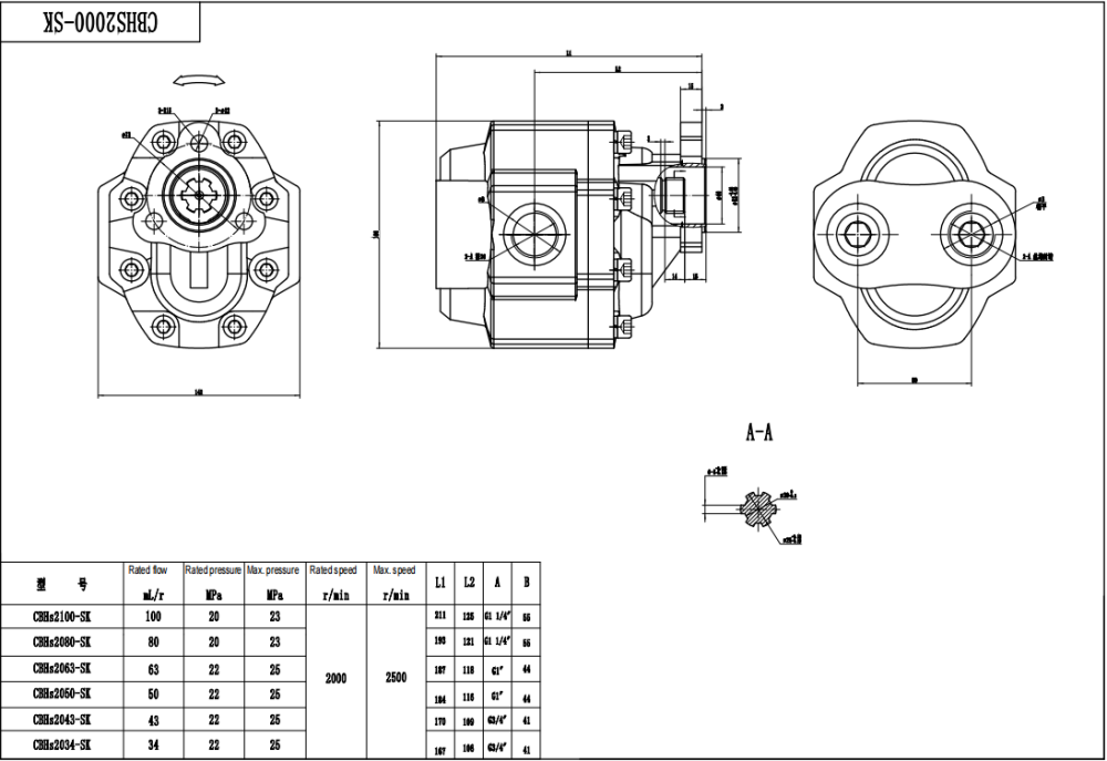 CBHST1-UNI-63 63 cc/rev 液压齿轮泵 drawing image