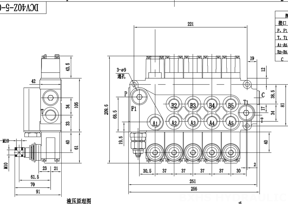 DCV40Z 手控 5路 整体换向阀 drawing image