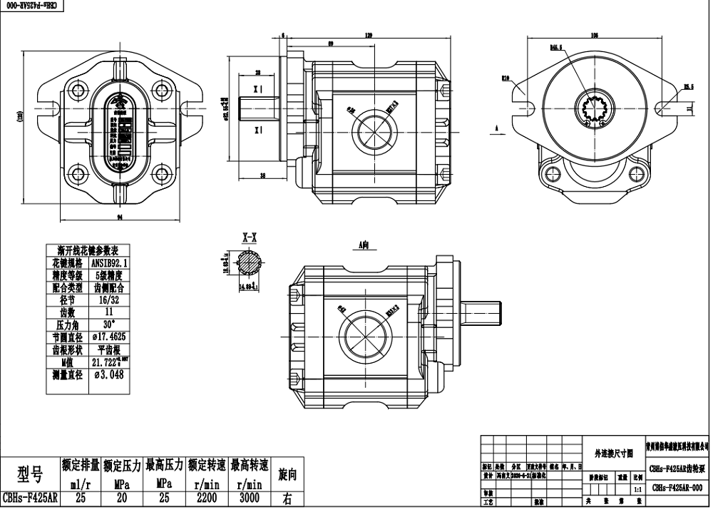 CBHS-F425 25 cc/rev 液压齿轮泵 drawing image