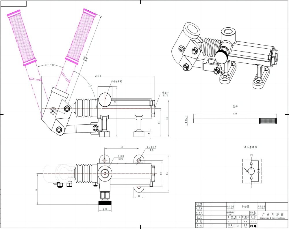 YPM-50S 50 cc/rev 手动泵 drawing image